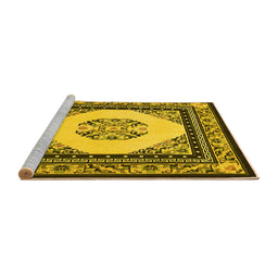 Sideview of Machine Washable Persian Yellow Traditional Rug, wshtr1367yw