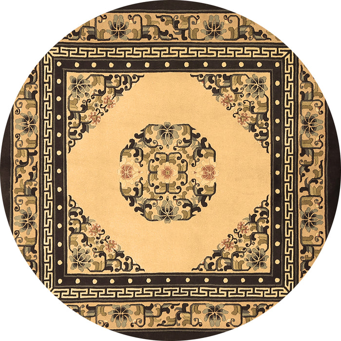 Round Machine Washable Persian Brown Traditional Rug, wshtr1367brn