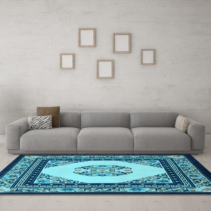 Machine Washable Persian Light Blue Traditional Rug in a Living Room, wshtr1367lblu