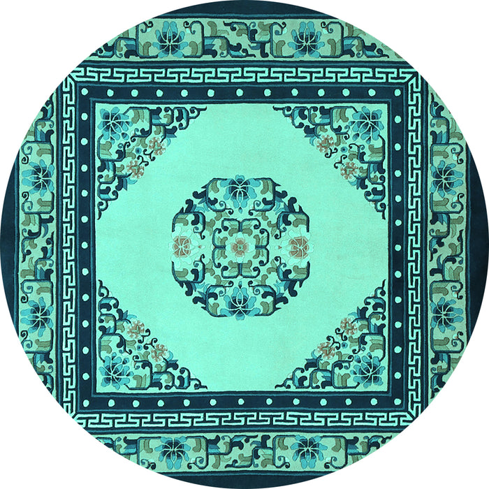 Round Persian Turquoise Traditional Rug, tr1367turq