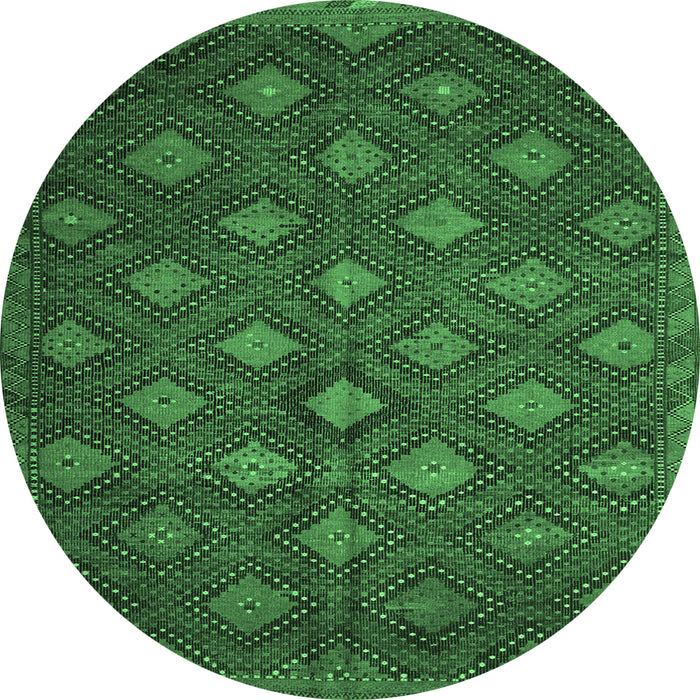 Round Persian Emerald Green Traditional Rug, tr1368emgrn