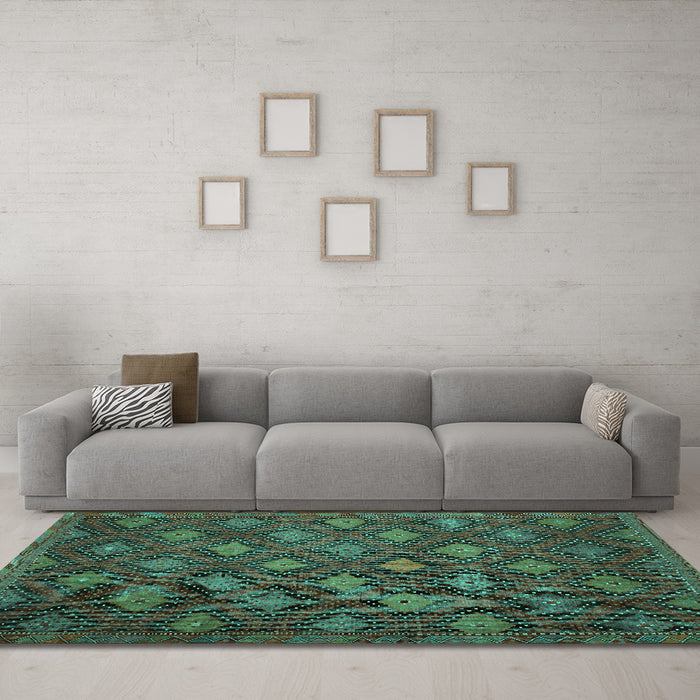 Machine Washable Persian Turquoise Traditional Area Rugs in a Living Room,, wshtr1368turq