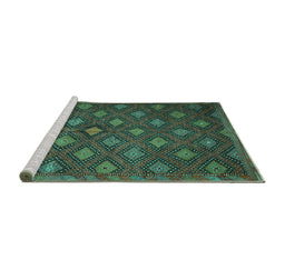Sideview of Machine Washable Persian Turquoise Traditional Area Rugs, wshtr1368turq