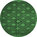 Round Machine Washable Persian Emerald Green Traditional Area Rugs, wshtr1368emgrn