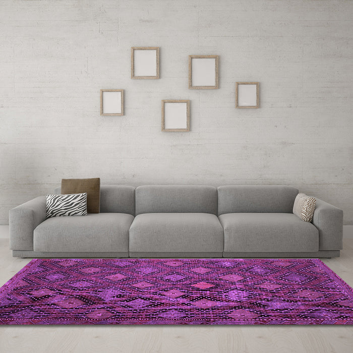 Machine Washable Persian Purple Traditional Area Rugs in a Living Room, wshtr1368pur