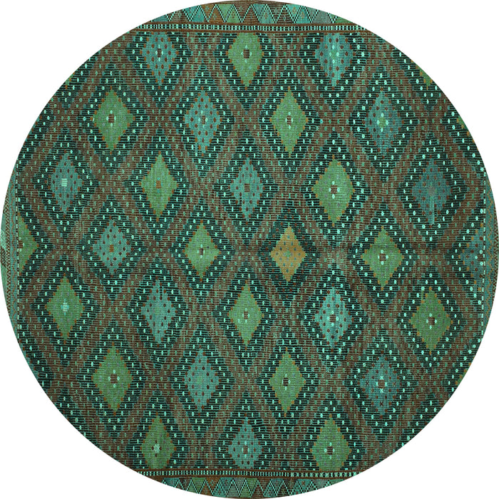 Round Persian Turquoise Traditional Rug, tr1368turq