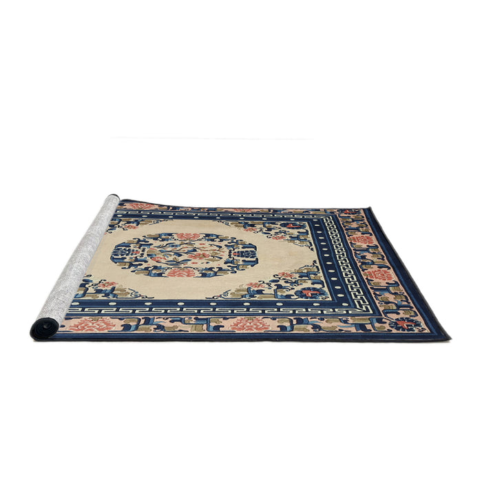 Sideview of Machine Washable Traditional Tan Brown Rug, wshtr1369