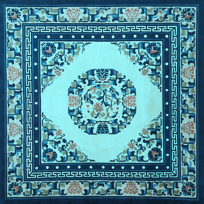 Square Machine Washable Oriental Light Blue Asian Inspired Rug, wshtr1369lblu