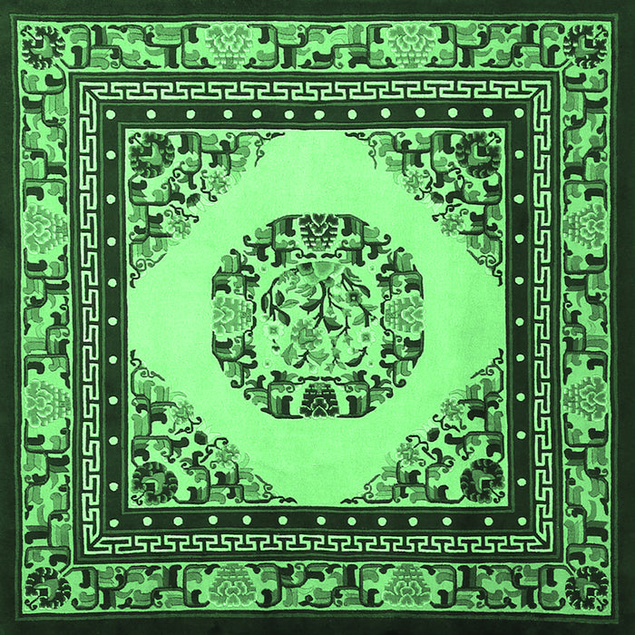 Square Machine Washable Oriental Emerald Green Asian Inspired Area Rugs, wshtr1369emgrn