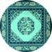 Round Machine Washable Oriental Turquoise Asian Inspired Area Rugs, wshtr1369turq