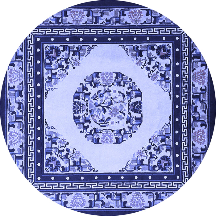 Round Machine Washable Oriental Blue Asian Inspired Rug, wshtr1369blu