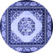 Round Machine Washable Oriental Blue Asian Inspired Rug, wshtr1369blu