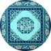 Round Machine Washable Oriental Light Blue Asian Inspired Rug, wshtr1369lblu