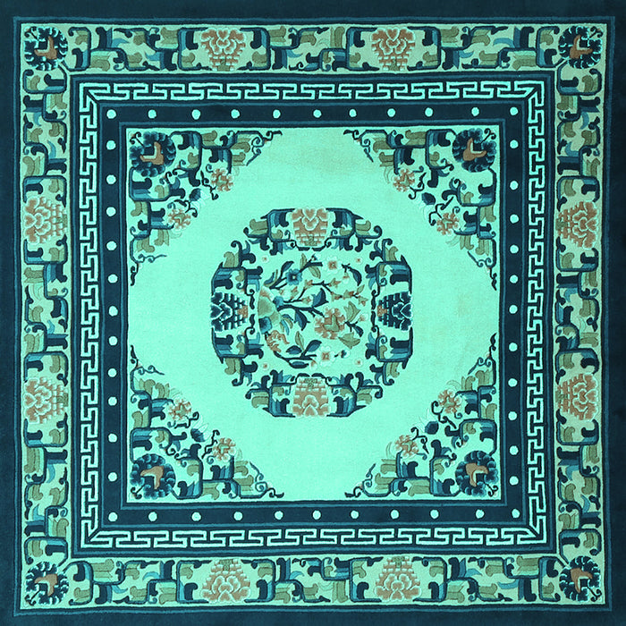 Square Oriental Turquoise Asian Inspired Rug, tr1369turq