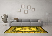 Machine Washable Oriental Yellow Asian Inspired Rug, wshtr1369yw