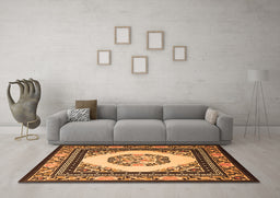 Machine Washable Oriental Orange Asian Inspired Area Rugs in a Living Room, wshtr1369org