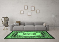 Machine Washable Oriental Emerald Green Asian Inspired Rug, wshtr1369emgrn