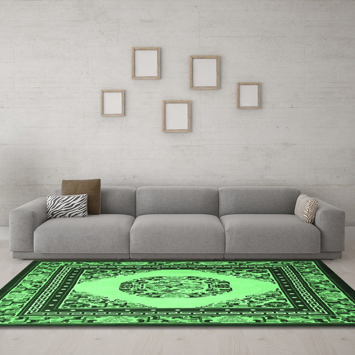 Machine Washable Oriental Emerald Green Asian Inspired Area Rugs in a Living Room,, wshtr1369emgrn
