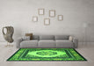 Machine Washable Oriental Green Asian Inspired Area Rugs in a Living Room,, wshtr1369grn