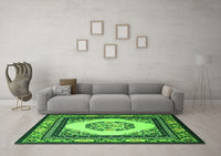 Machine Washable Oriental Green Asian Inspired Rug, wshtr1369grn