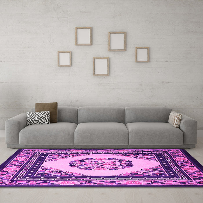 Machine Washable Oriental Pink Asian Inspired Rug in a Living Room, wshtr1369pnk