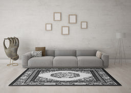 Machine Washable Oriental Gray Asian Inspired Rug in a Living Room,, wshtr1369gry