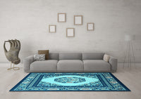 Machine Washable Oriental Light Blue Asian Inspired Rug, wshtr1369lblu