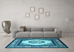 Machine Washable Oriental Light Blue Asian Inspired Rug in a Living Room, wshtr1369lblu