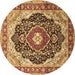 Round Medallion Brown Traditional Rug, tr136brn