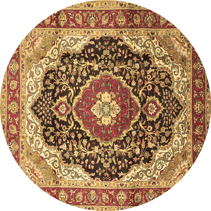 Round Machine Washable Medallion Brown Traditional Rug, wshtr136brn