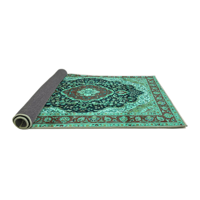 Sideview of Medallion Turquoise Traditional Rug, tr136turq