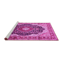 Sideview of Machine Washable Medallion Pink Traditional Rug, wshtr136pnk
