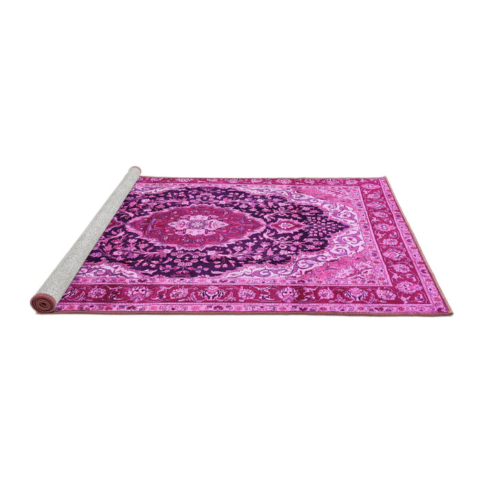 Sideview of Machine Washable Medallion Pink Traditional Rug, wshtr136pnk