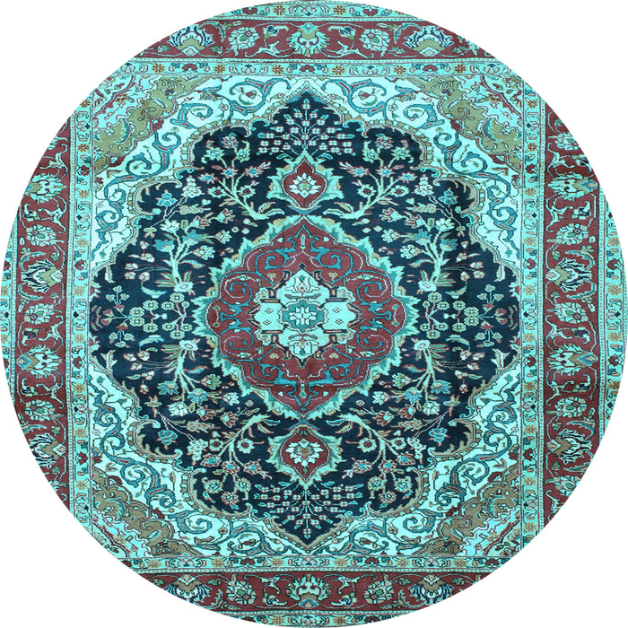 Round Medallion Light Blue Traditional Rug, tr136lblu