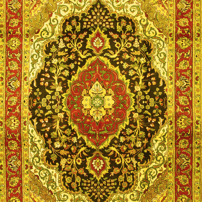 Machine Washable Medallion Yellow Traditional Rug, wshtr136yw
