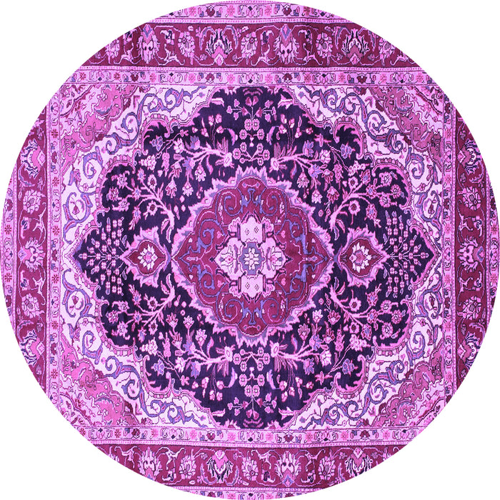 Round Machine Washable Medallion Purple Traditional Area Rugs, wshtr136pur