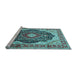 Sideview of Machine Washable Medallion Light Blue Traditional Rug, wshtr136lblu