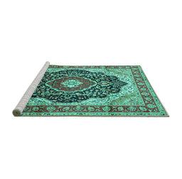 Sideview of Machine Washable Medallion Turquoise Traditional Area Rugs, wshtr136turq