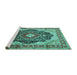 Sideview of Machine Washable Medallion Turquoise Traditional Area Rugs, wshtr136turq