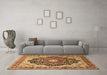 Machine Washable Medallion Brown Traditional Rug in a Living Room,, wshtr136brn