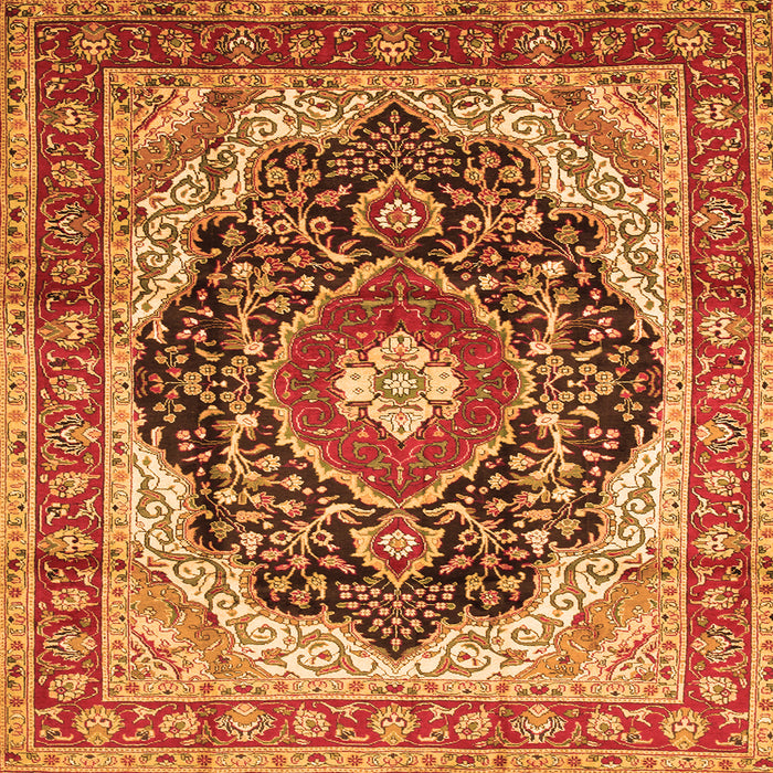 Round Machine Washable Medallion Orange Traditional Area Rugs, wshtr136org