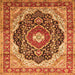 Round Machine Washable Medallion Orange Traditional Area Rugs, wshtr136org