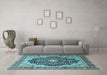 Machine Washable Medallion Light Blue Traditional Rug in a Living Room, wshtr136lblu