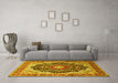 Machine Washable Medallion Yellow Traditional Rug in a Living Room, wshtr136yw