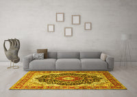 Machine Washable Medallion Yellow Traditional Rug, wshtr136yw