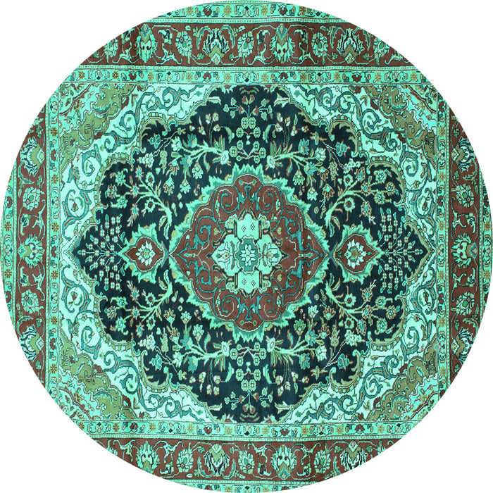 Round Medallion Turquoise Traditional Rug, tr136turq