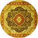 Round Machine Washable Medallion Yellow Traditional Rug, wshtr136yw