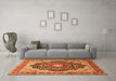 Machine Washable Medallion Orange Traditional Area Rugs in a Living Room, wshtr136org