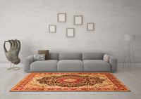 Machine Washable Medallion Orange Traditional Rug, wshtr136org