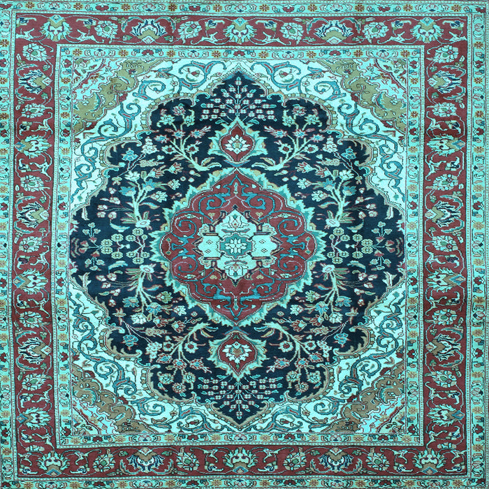 Square Machine Washable Medallion Light Blue Traditional Rug, wshtr136lblu